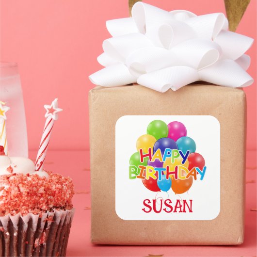 Happy Birthday-ballonnen Vierkante Sticker (Feest)