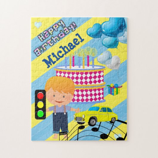 Happy Birthday ballons Cake Boy Cars Legpuzzel (Verticaal)