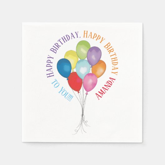 Happy Birthday ballons Editable Paper Napkins Servetten (Voorkant)