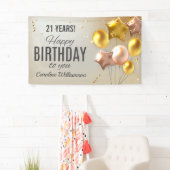 Happy Birthday ballons Gold Glitter je leeftijdsna Spandoek (Insitu)