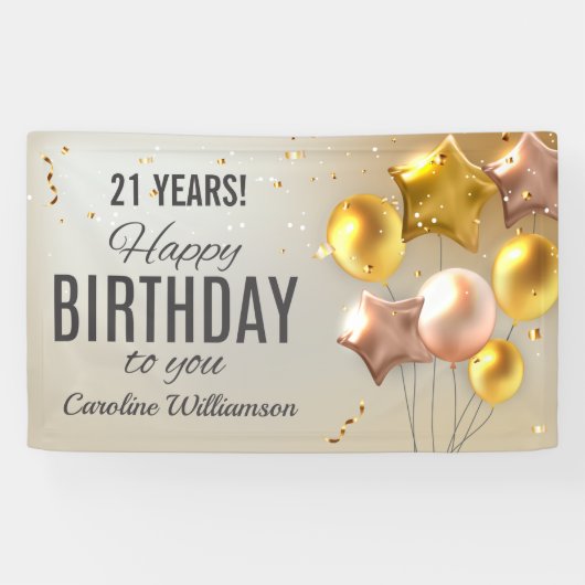 Happy Birthday ballons Gold Glitter je leeftijdsna Spandoek (Horizontaal)
