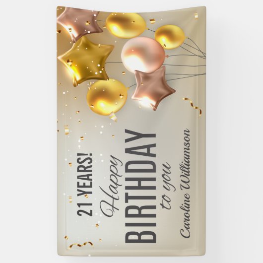 Happy Birthday ballons Gold Glitter je leeftijdsna Spandoek (Verticaal)