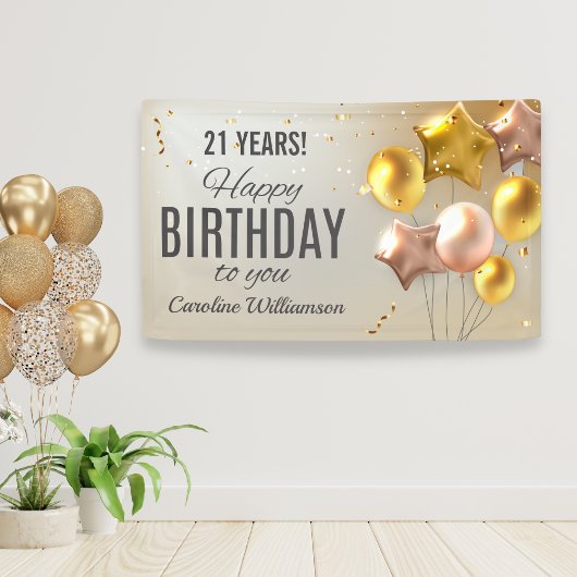 Happy Birthday ballons Gold Glitter je leeftijdsna Spandoek