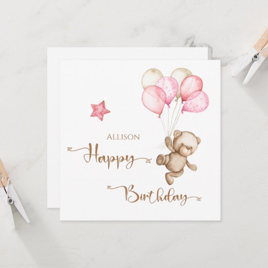 Happy Birthday Ballons Kaart (Voorkant / Achterkant in situ)