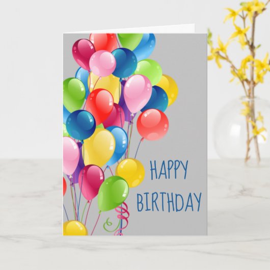 Happy Birthday-ballons vun blank binnenin Kaart (Gele Bloem)
