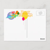 Happy Birthday Balloon 4 Paarse T-Rex Briefkaart (Achterkant)