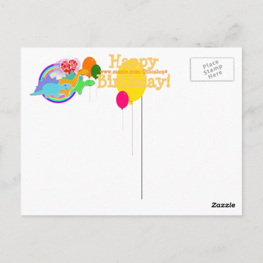 Happy Birthday Balloon 4 Paarse T-Rex Briefkaart (Achterkant)