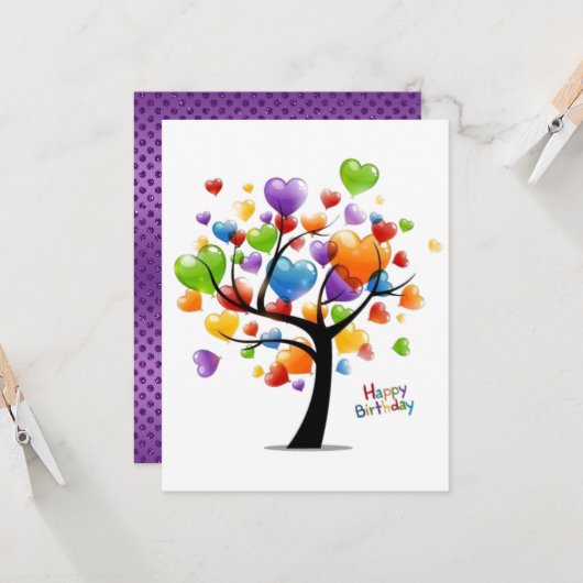 Happy Birthday Balloon Heart Tree Kaart (Voorkant / Achterkant in situ)
