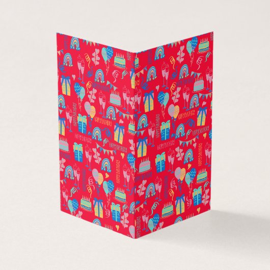 Happy Birthday Balloon, Streamers en Cake Kaart (Buitenkant)