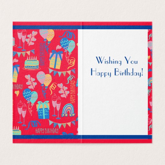 Happy Birthday Balloon, Streamers en Cake Kaart (Binnenkant ongevouwen)