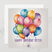 Happy Birthday Balloon Wenskaart – Aangepaste teks Kaart (Voorkant / Achterkant)