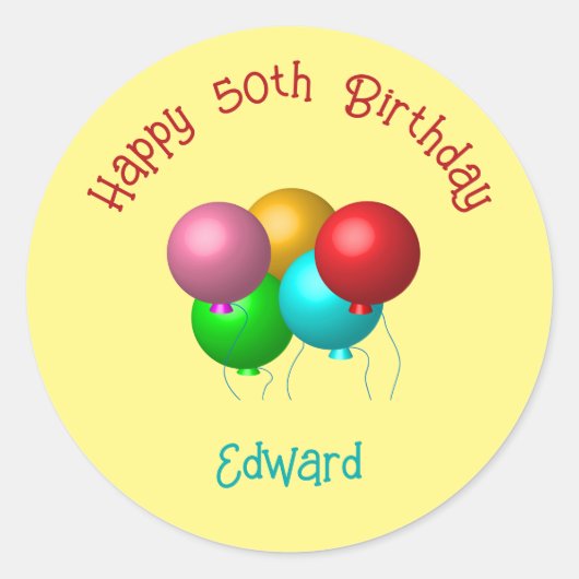 Happy Birthday Balloons Aangepast tekstjaar Ronde Sticker (Voorkant)
