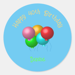 Happy Birthday Balloons Aangepast tekstjaar Ronde Sticker