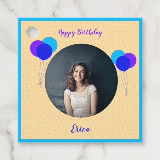 Happy Birthday Balloons Aangepaste foto en tekst Bedankjes Labels (Voorkant)