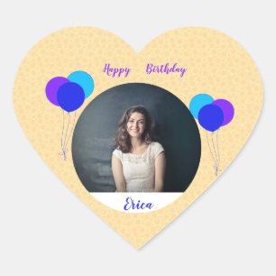 Happy Birthday Balloons Aangepaste foto en tekst Hart Sticker