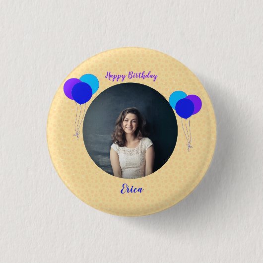 Happy Birthday Balloons Aangepaste foto en tekst Ronde Button 3,2 Cm (Voorkant)