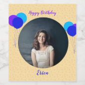 Happy Birthday Balloons Aangepaste foto en tekst Wijn Etiket (Enkel label)