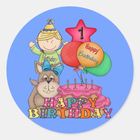 Happy Birthday Balloons Boy 1 Ronde Sticker (Voorkant)
