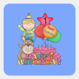 Happy Birthday Balloons Boy 1 Vierkante Sticker