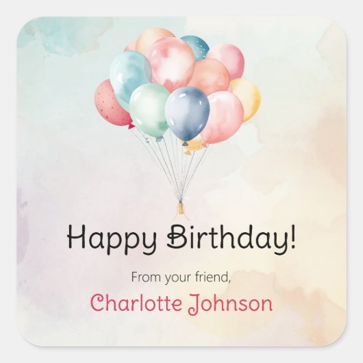 Happy Birthday Balloons Cadeau Stickers / labels (Voorkant)