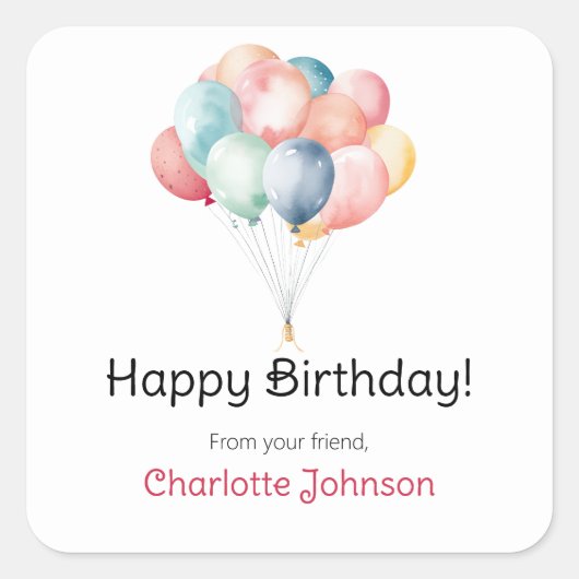 Happy Birthday Balloons Cadeau Stickers / labels (Voorkant)