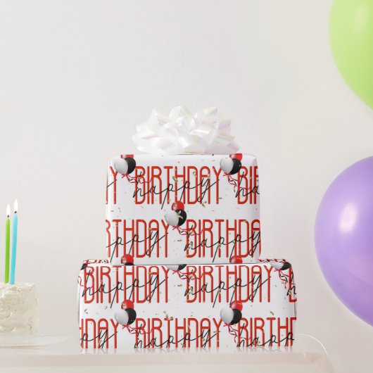 Happy Birthday Balloons en Gold Confetti Cadeaupapier (Feestgeschenken)