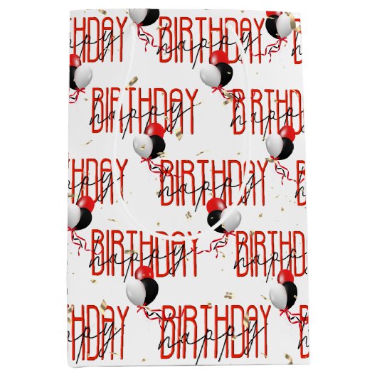 Happy Birthday Balloons en Gold Confetti Medium Cadeauzakje (Voorkant)