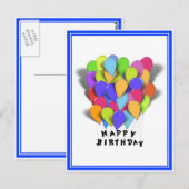 Happy Birthday Balloons for Boy (Blue Trim) Briefkaart (Voorkant / Achterkant)