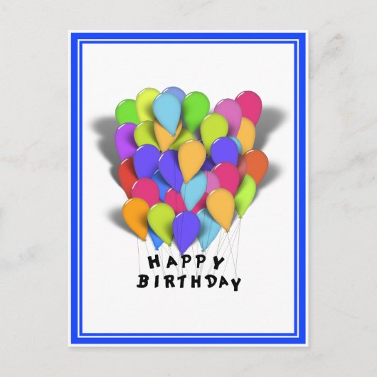 Happy Birthday Balloons for Boy (Blue Trim) Briefkaart (Voorkant)