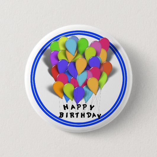 Happy Birthday Balloons for Boy (Blue Trim) Ronde Button 5,7 Cm (Voorkant)