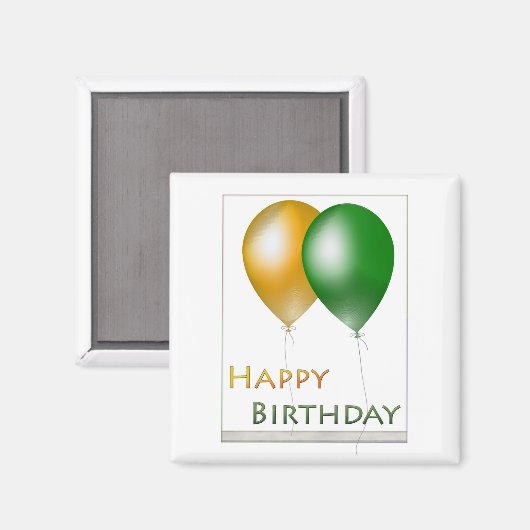 Happy Birthday Balloons Green en Gold Magneet (Voorkant / Achterkant)