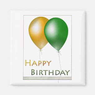 Happy Birthday Balloons Green en Gold Magneet