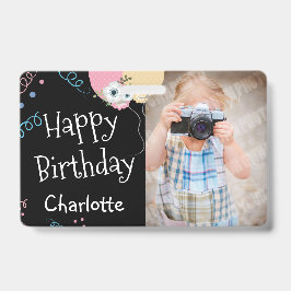 Happy Birthday Balloons Name en Photo Black Badge