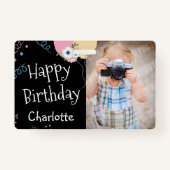 Happy Birthday Balloons Name en Photo Black Badge (Voorkant)