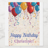 Happy Birthday Balloons ontwerp Wijn Etiket (Enkel label)
