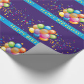 Happy Birthday Balloons Paars Cadeaupapier (Hoek)