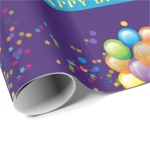 Happy Birthday Balloons Paars Cadeaupapier