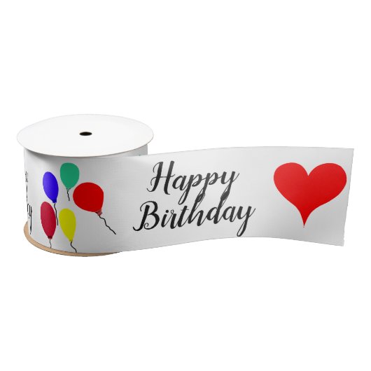 Happy Birthday Balloons Red Hearts 3 INCH Satijnen Lint (Spoel)