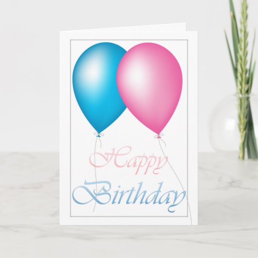 Happy Birthday Balloons roze en blauw Kaart (Voorkant)