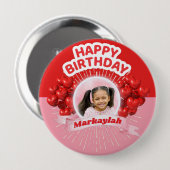 Happy Birthday Balloons Roze & Red Photo Ronde Button 4,0 Cm (Voorkant /achterkant)