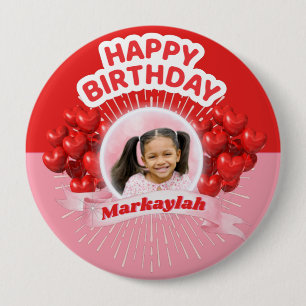 Happy Birthday Balloons Roze & Red Photo Ronde Button 4,0 Cm