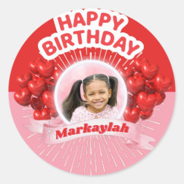 Happy Birthday Balloons Roze & Red Photo Ronde Sticker