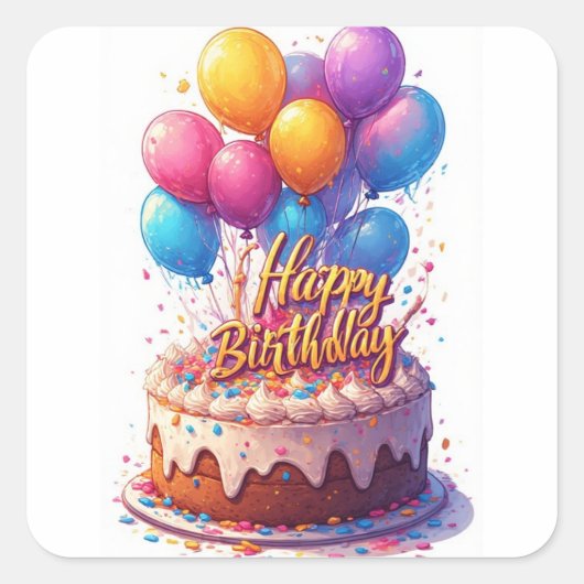 Happy Birthday Balloons Vierkante Sticker (Voorkant)