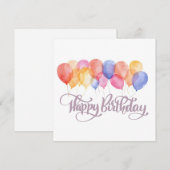Happy Birthday Balloons Waterverf Verjaardag Kaart (Voorkant / Achterkant)