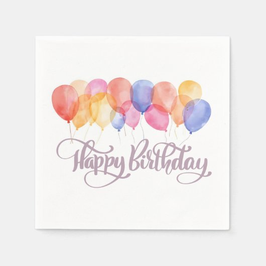Happy Birthday Balloons Waterverf Verjaardagsfeest Servet (Voorkant)