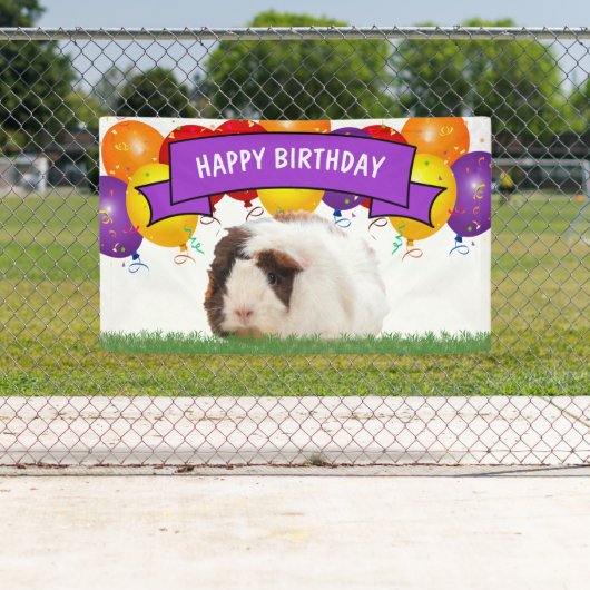 Happy Birthday Balloons White Guinea Pig Paars Spandoek (Insitu)