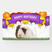 Happy Birthday Balloons White Guinea Pig Paars Spandoek (Horizontaal)
