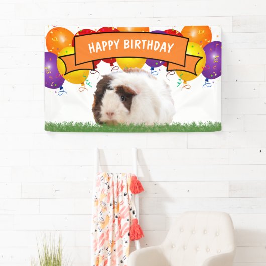 Happy Birthday Balloons White Guinea Pig Sinaasapp Spandoek (Insitu)