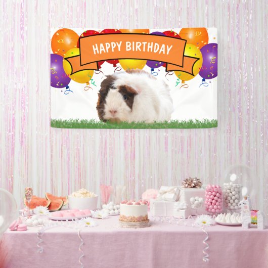 Happy Birthday Balloons White Guinea Pig Sinaasapp Spandoek (Feest)
