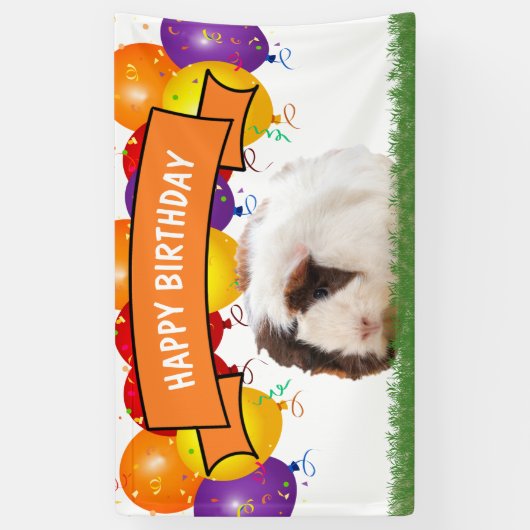 Happy Birthday Balloons White Guinea Pig Sinaasapp Spandoek (Verticaal)